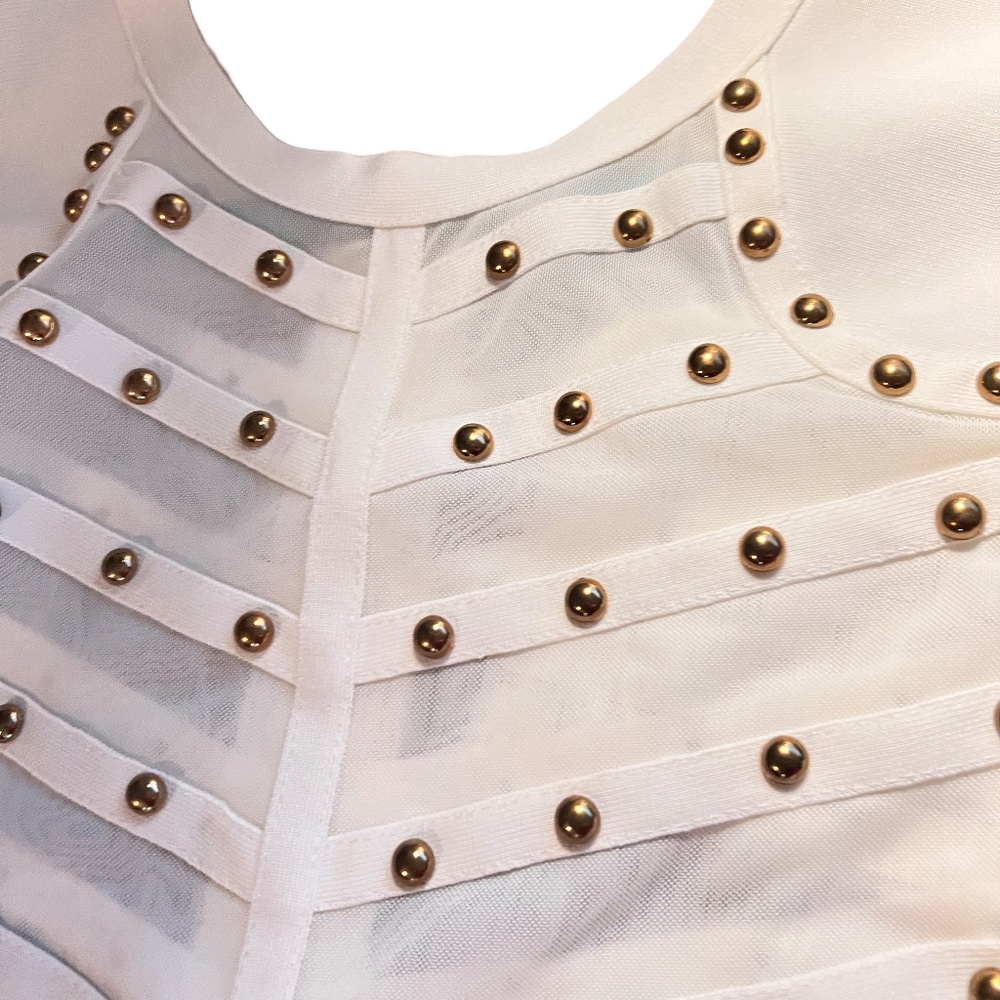 #A097 FT INC Romantic White Studded Vintage Bodycon Dress NWT XL - Picture 8 of 13